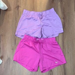 2 Nike Athletic Shorts Purple and Pink Lightweight Elastic Waist